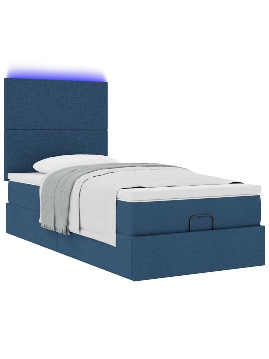 OTTOMANI VOODI MADRATSITA JA LED, SININE, 90X200 CM, KANGAS