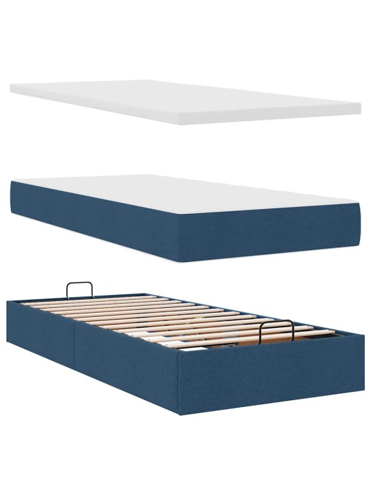 OTTOMANI VOODI MADRATSITA JA LED, SININE, 90X200 CM, KANGAS
