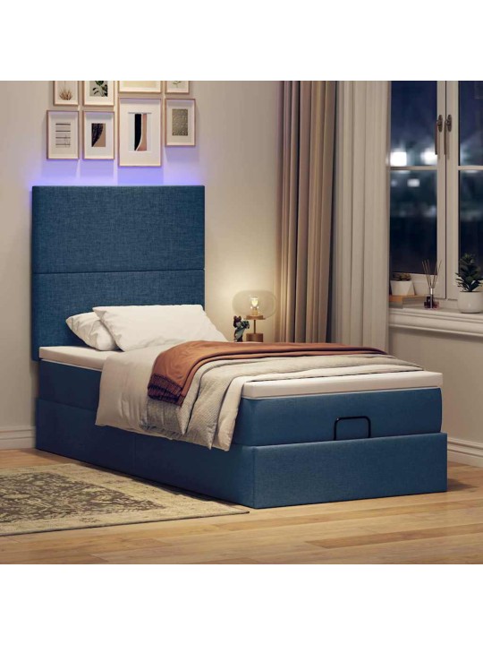 OTTOMANI VOODI MADRATSITA JA LED, SININE, 100X200 CM, KANGAS