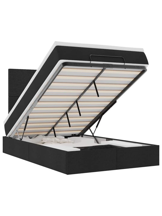 OTTOMANI VOODI MADRATSI JA LED, MUST, 120X190 CM, KANGAS