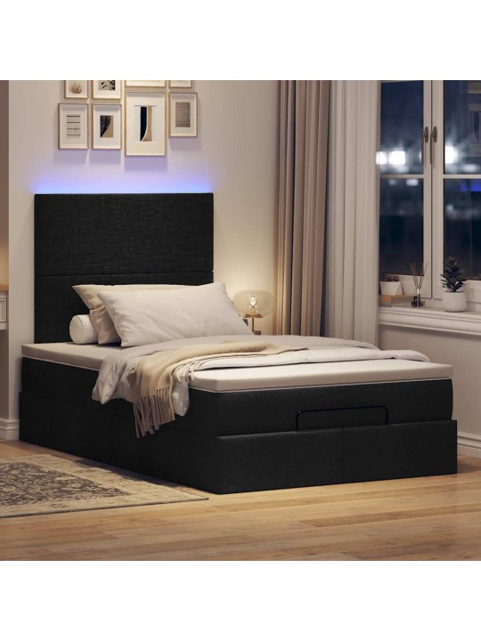 OTTOMANI VOODI MADRATSI JA LED, MUST, 120X190 CM, KANGAS