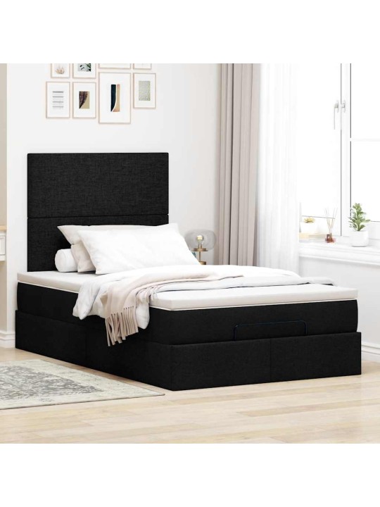 OTTOMANI VOODI MADRATSI JA LED, MUST, 120X190 CM, KANGAS