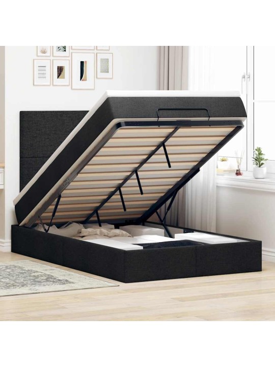 OTTOMANI VOODI MADRATSI JA LED, MUST, 120X190 CM, KANGAS
