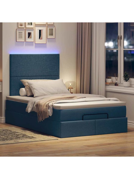 OTTOMANI VOODI MADRATSITA JA LED, SININE, 120X200 CM, KANGAS