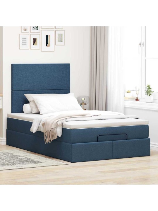 OTTOMANI VOODI MADRATSITA JA LED, SININE, 120X200 CM, KANGAS