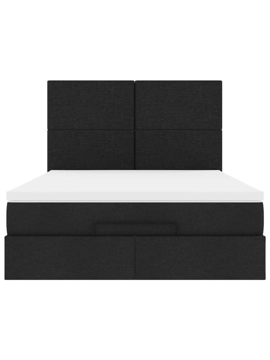 OTTOMANI VOODI MADRATSITA JA LED, MUST, 140X190 CM, KANGAS