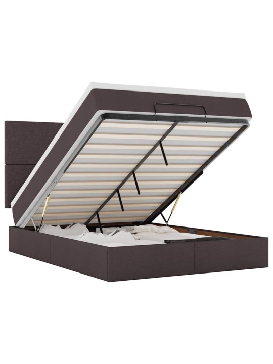 OTTOMANI VOODI MADRATSITA JA LED, TUMEPRUUN, 140X190CM, KANGAS