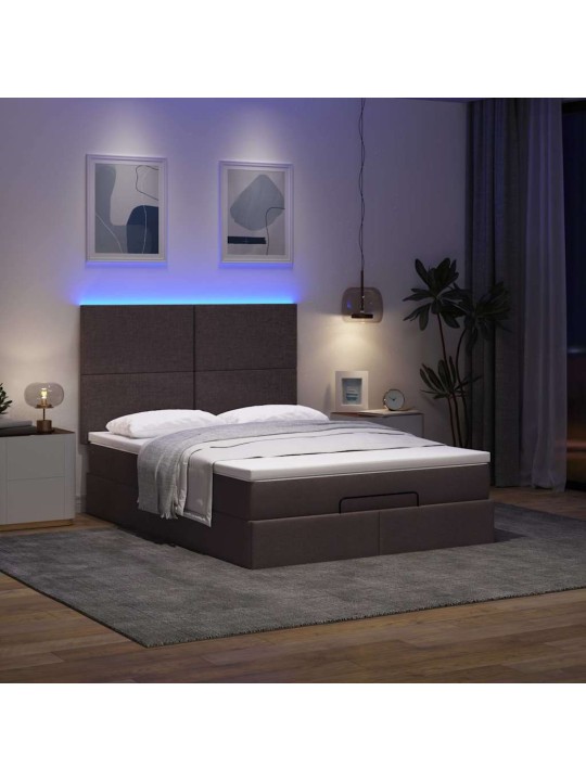 OTTOMANI VOODI MADRATSITA JA LED, TUMEPRUUN, 140X190CM, KANGAS
