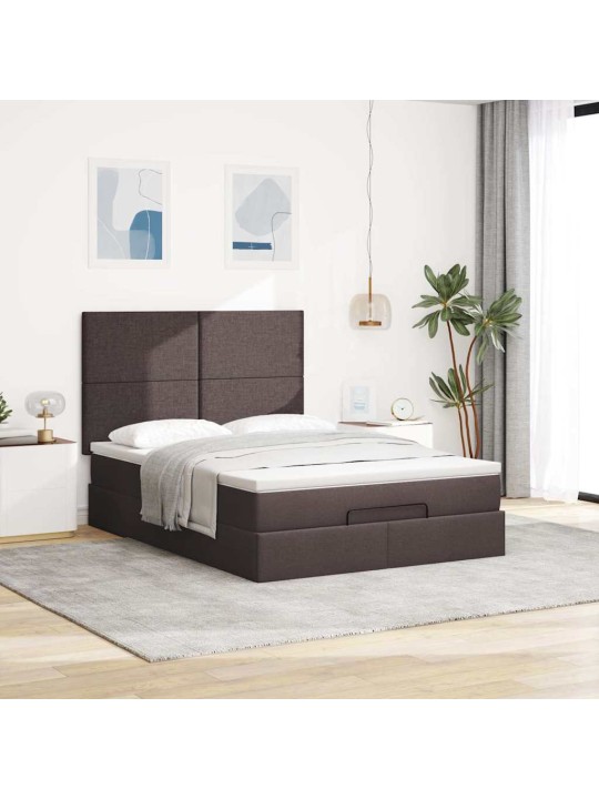 OTTOMANI VOODI MADRATSITA JA LED, TUMEPRUUN, 140X190CM, KANGAS