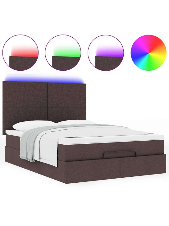 OTTOMANI VOODI MADRATSITA JA LED, TUMEPRUUN, 140X190CM, KANGAS