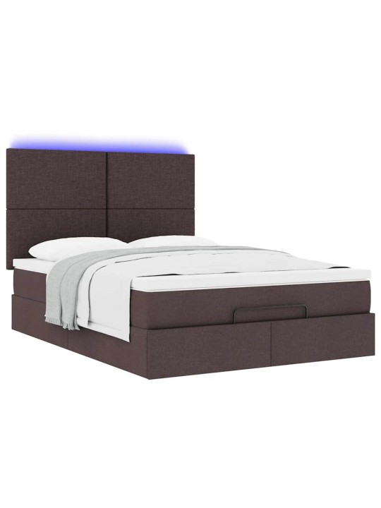OTTOMANI VOODI MADRATSITA JA LED, TUMEPRUUN, 140X190CM, KANGAS