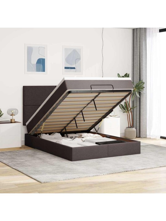 OTTOMANI VOODI MADRATSITA JA LED, TUMEPRUUN, 140X190CM, KANGAS