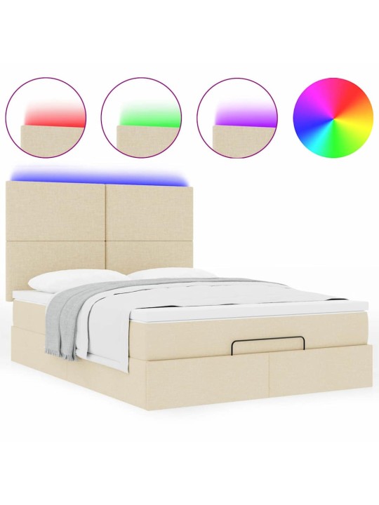 OTTOMANI VOODI MADRATSITA JA LED, KREEMJAS, 140X190 CM, KANGAS
