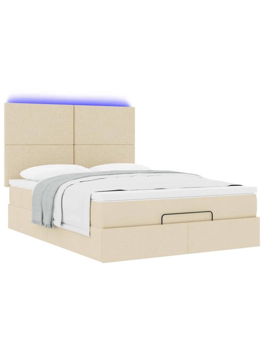 OTTOMANI VOODI MADRATSITA JA LED, KREEMJAS, 140X190 CM, KANGAS
