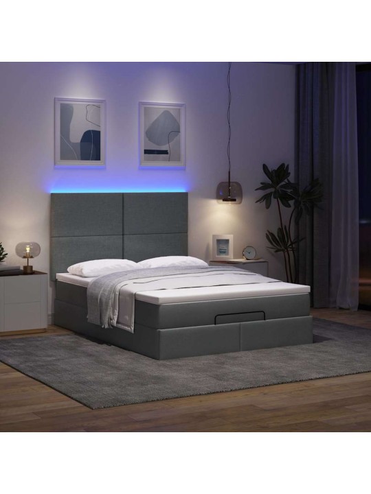 OTTOMANI VOODI MADRATSITA JA LED, TUMEHALL, 140X200 CM, KANGAS