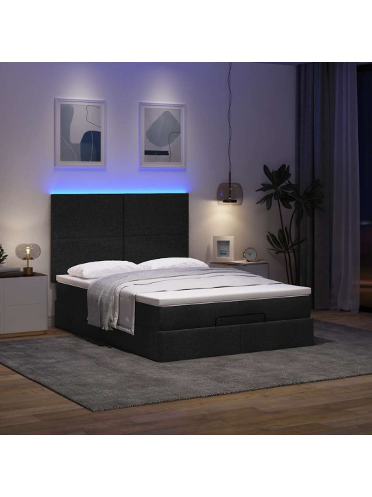 OTTOMANI VOODI MADRATSITA JA LED, MUST, 140X200 CM, KANGAS