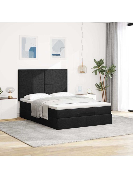 OTTOMANI VOODI MADRATSITA JA LED, MUST, 140X200 CM, KANGAS