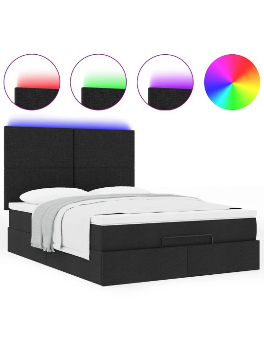 OTTOMANI VOODI MADRATSITA JA LED, MUST, 140X200 CM, KANGAS