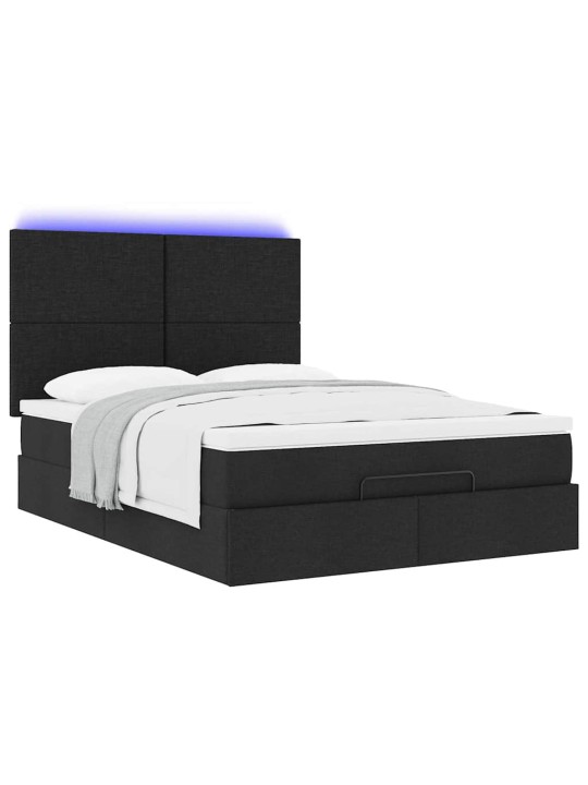 OTTOMANI VOODI MADRATSITA JA LED, MUST, 140X200 CM, KANGAS