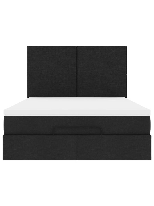 OTTOMANI VOODI MADRATSITA JA LED, MUST, 140X200 CM, KANGAS