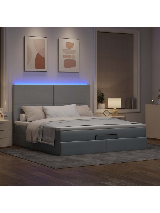 OTTOMANI VOODI MADRATSI JA LED, HELEHALL, 180X200CM, KANGAS