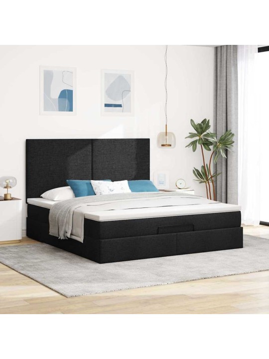OTTOMANI VOODI MADRATSI JA LED, MUST, 180X200CM, KANGAS