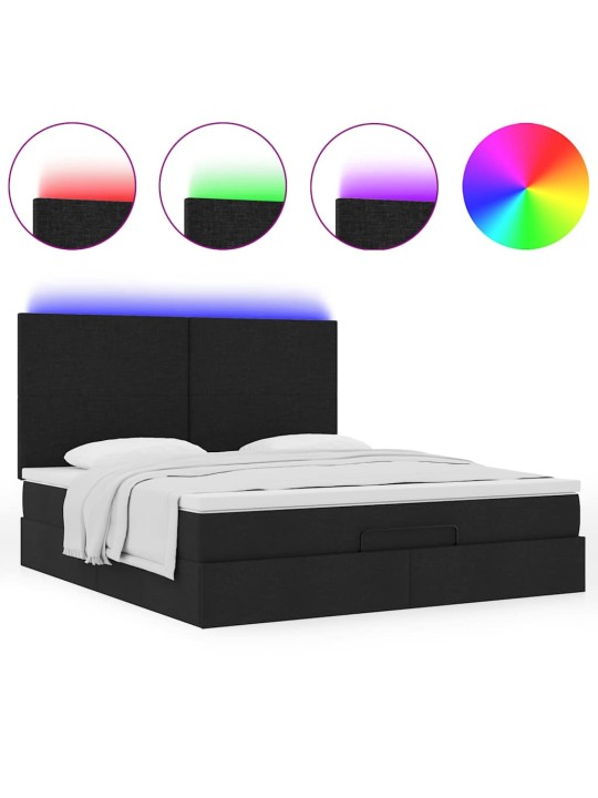 OTTOMANI VOODI MADRATSI JA LED, MUST, 180X200CM, KANGAS