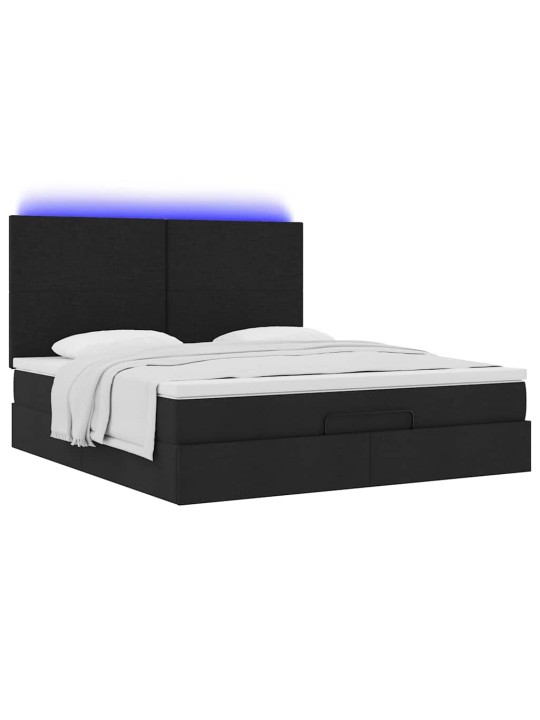 OTTOMANI VOODI MADRATSI JA LED, MUST, 180X200CM, KANGAS