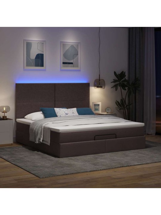 OTTOMANI VOODI MADRATSI JA LED, TUMEPRUUN, 180X200CM, KANGAS