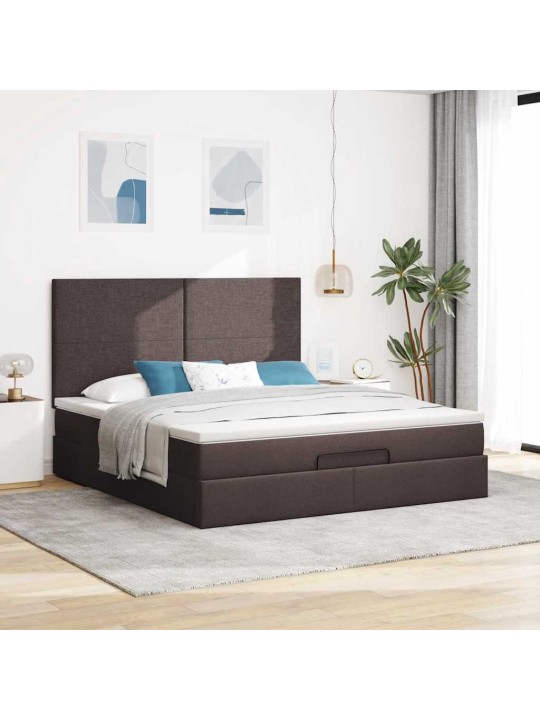 OTTOMANI VOODI MADRATSI JA LED, TUMEPRUUN, 180X200CM, KANGAS