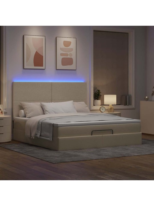 OTTOMANI VOODI MADRATSI JA LED, KREEMJAS, 180X200 CM, KANGAS