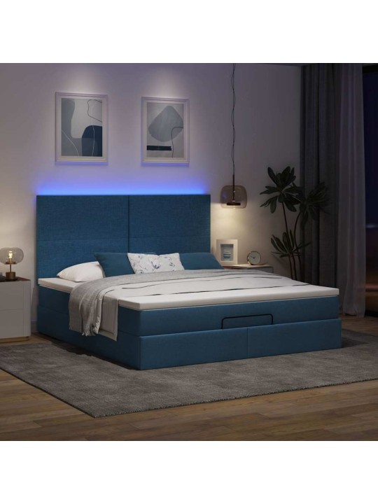 OTTOMANI VOODI MADRATSI JA LED, SININE, 180X200CM, KANGAS