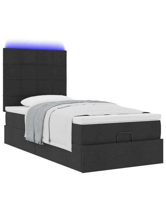 OTTOMANI VOODI MADRATSI JA LED, MUST, 80X200CM, KANGAS