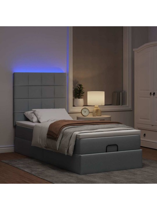 OTTOMANI VOODI MADRATSITA JA LED, HELEHALL, 90X200 CM, KANGAS