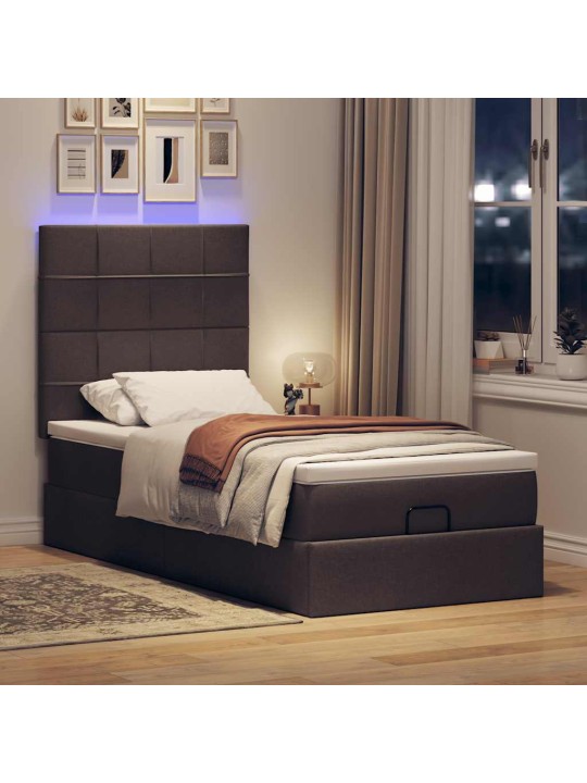 OTTOMANI VOODI MADRATSITA JA LED, TUMEPRUUN, 90X200 CM, KANGAS