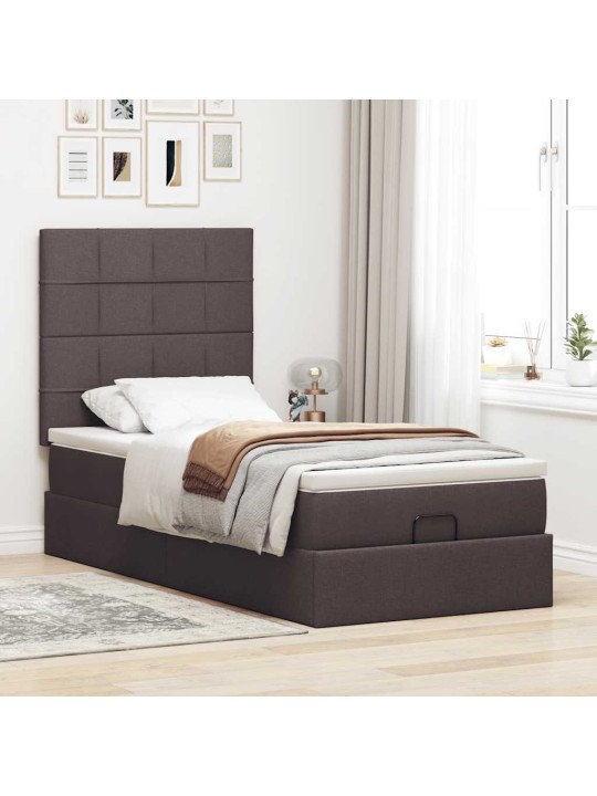 OTTOMANI VOODI MADRATSITA JA LED, TUMEPRUUN, 90X200 CM, KANGAS
