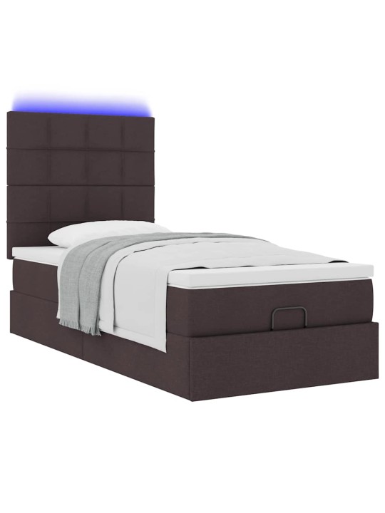 OTTOMANI VOODI MADRATSITA JA LED, TUMEPRUUN, 90X200 CM, KANGAS