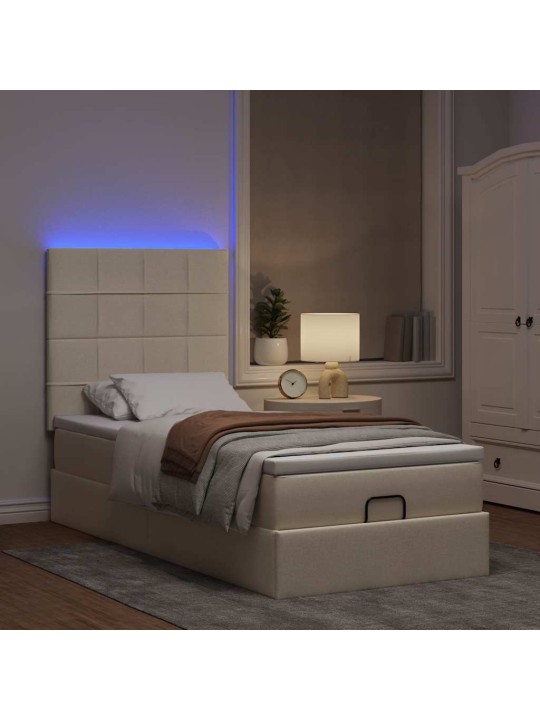 OTTOMANI VOODI MADRATSITA JA LED, KREEMJAS, 90X200 CM, KANGAS