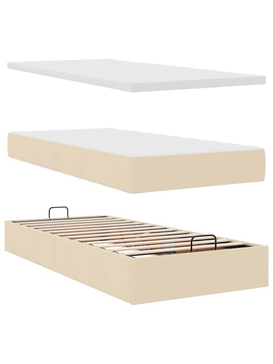 OTTOMANI VOODI MADRATSITA JA LED, KREEMJAS, 90X200 CM, KANGAS
