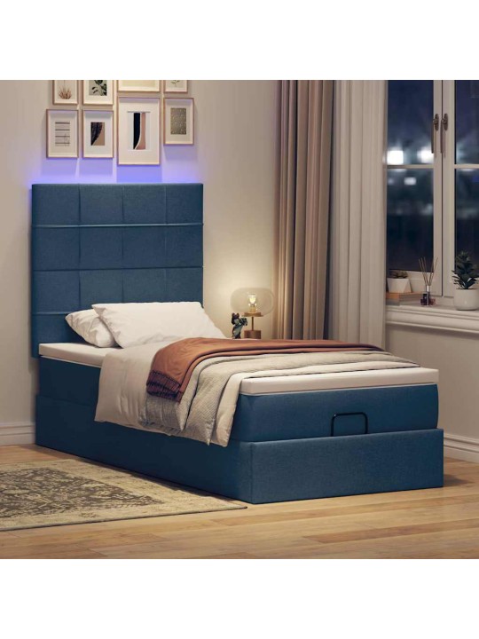 OTTOMANI VOODI MADRATSITA JA LED, SININE, 100X200 CM, KANGAS