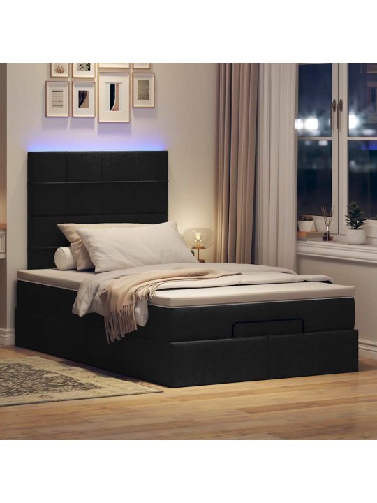 OTTOMANI VOODI MADRATSI JA LED, MUST, 120X190 CM, KANGAS