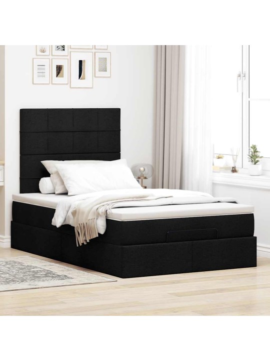 OTTOMANI VOODI MADRATSI JA LED, MUST, 120X190 CM, KANGAS