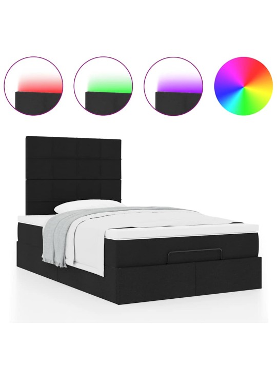 OTTOMANI VOODI MADRATSI JA LED, MUST, 120X190 CM, KANGAS