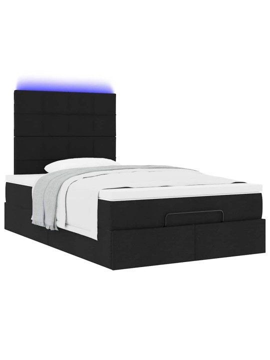 OTTOMANI VOODI MADRATSI JA LED, MUST, 120X190 CM, KANGAS