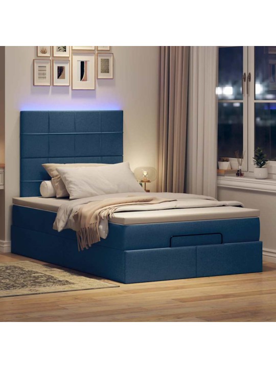 OTTOMANI VOODI MADRATSITA JA LED, SININE, 120X200 CM, KANGAS