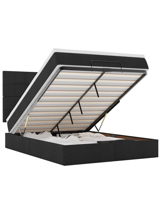 OTTOMANI VOODI MADRATSITA JA LED, MUST, 140X190 CM, KANGAS