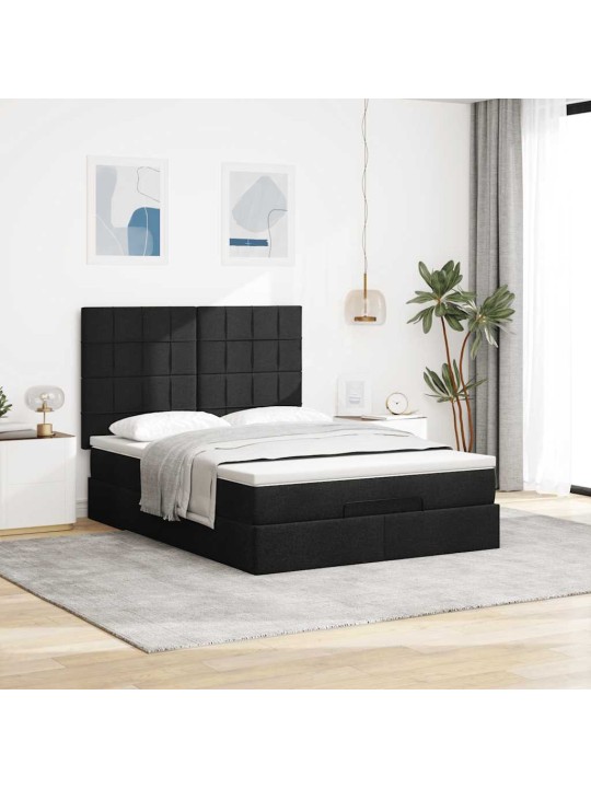 OTTOMANI VOODI MADRATSITA JA LED, MUST, 140X190 CM, KANGAS
