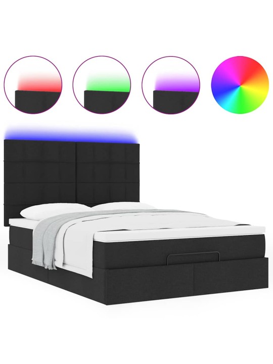 OTTOMANI VOODI MADRATSITA JA LED, MUST, 140X190 CM, KANGAS