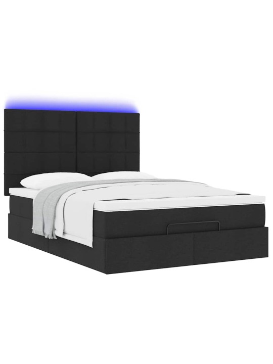 OTTOMANI VOODI MADRATSITA JA LED, MUST, 140X190 CM, KANGAS