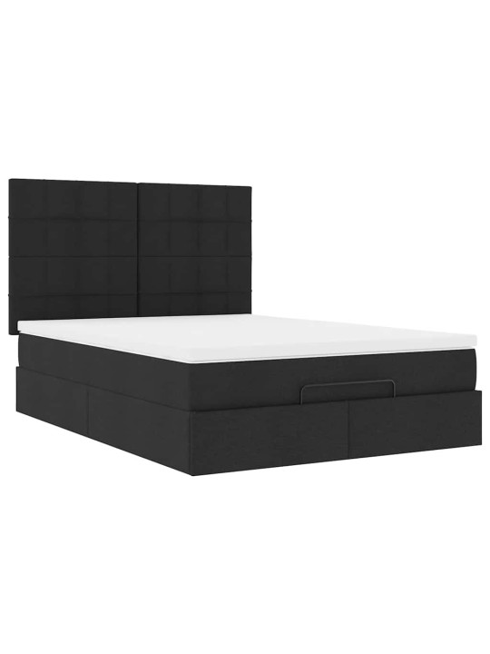 OTTOMANI VOODI MADRATSITA JA LED, MUST, 140X190 CM, KANGAS